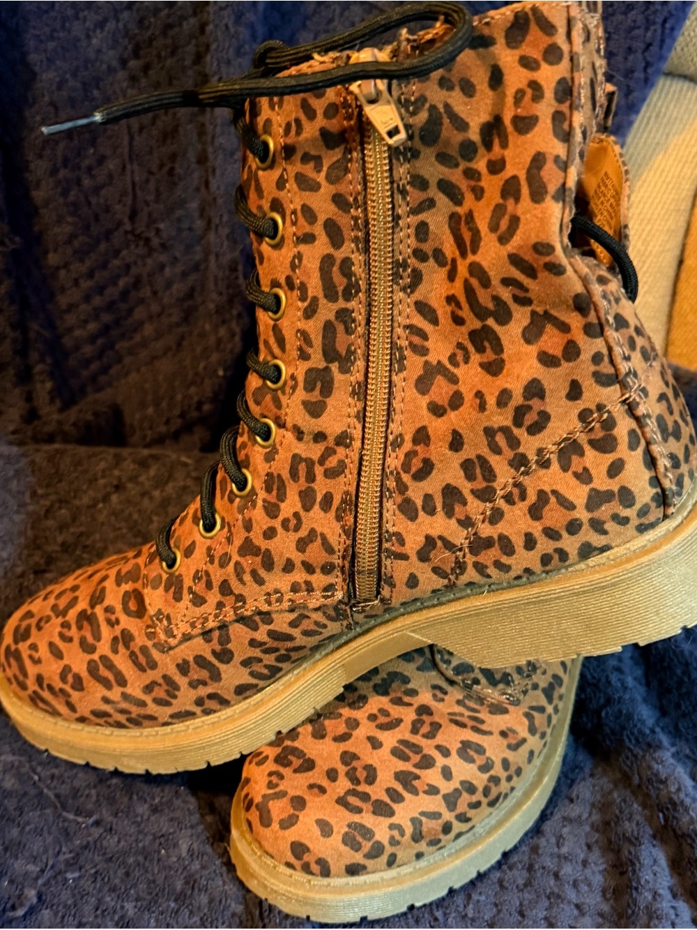 Faded Glory Leopard Print Combat Boots in Tan and Black